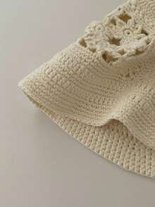 Vintage Solid Color Hollow Handmade Contrast Color Knitted Bucket Hat, Handcrafted Crochet Sun Protection Hat For Spring And Autumn - Openwork Flowers - View 10