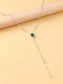 1pc Minimalist Green Teardrop Necklace, Women's Luxury Collarbones Chain With Tassel Pendant, Birthstone Necklace, Minimalist Accessory - Water Drop - View 5
