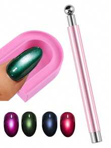 磁性猫眼美甲固定垫，适用于美甲，磁性凝胶指甲油引导工具，新手DIY磁性美甲助手 - 彩色 - 查看 2