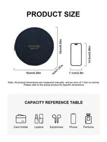 CHANEL Limited Edition Navy Blue Embossed Wool Round Cosmetic Bag, With Gold Logo And Camellia Zipper Pull, Luxury Makeup Pouch - Navy Blue - View 2