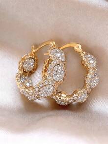 1 Pair Fashionable Coffee-Color Crystal Hoop Earrings, Elegant Earrings For Girl - Earrings - View 11