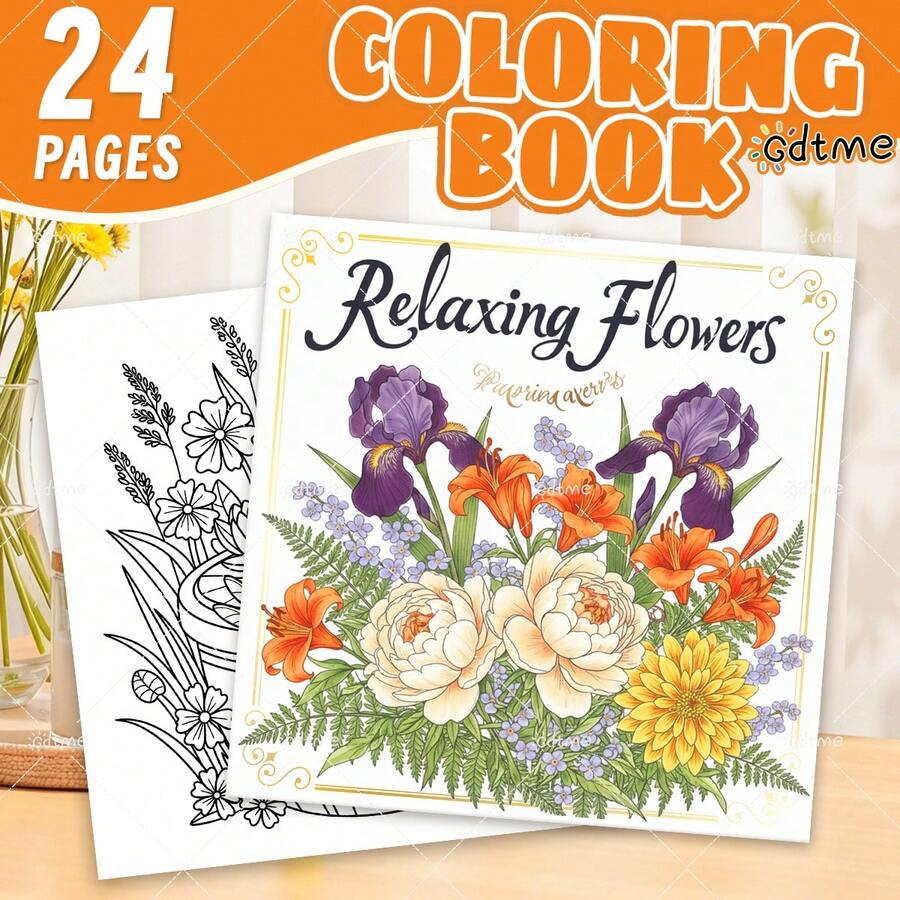 GDTME Relax con i fiori: Libro da colorare per adulti e bambini con motivi semplici e audaci, libro da pittura delizioso, regalo perfetto per Pasqua, Ramadan, San Valentino, feste di Natale, Ognissanti e compleanni - Colorazione di bellissime scene floreali per il relax: adatto per amici che amano colorare e per il ritorno a scuola (spazio di colorazione confortevole)
