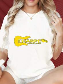 Charvel By Jackson Guitar Logo T Shirt Women Black Casual Short Sleeve Top Music Band Tee Fashion Statement ClothingFun Stamps Are Suitable For Family GatheringsChristmas Partiessports Activitiesholiday Partiesoutingssports And Other Holiday Gifts (220g). - 白色 - 查看 1