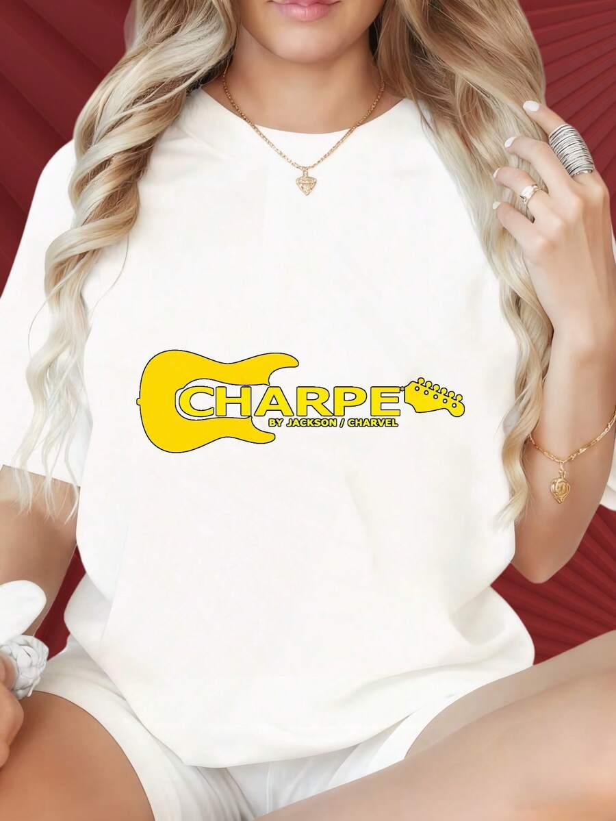 Charvel By Jackson Guitar Logo T Shirt Women Black Casual Short Sleeve Top Music Band Tee Fashion Statement ClothingFun Stamps Are Suitable For Family GatheringsChristmas Partiessports Activitiesholiday Partiesoutingssports And Other Holiday Gifts (220g). - 白色 - 查看 1