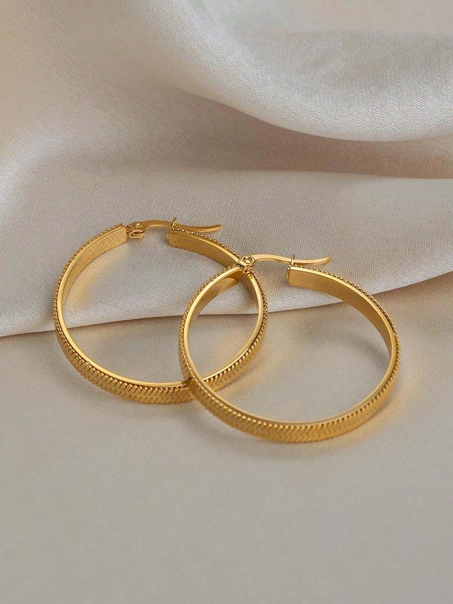 1件简约风40/50毫米圆形镂空耳环，女士18K镀金不锈钢日常饰品 - 耳環 - 查看 1