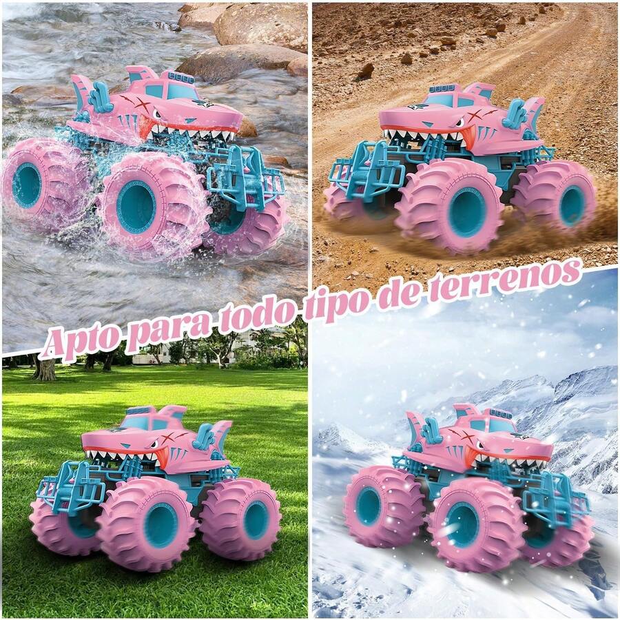 ¡RecomendadoCoche Anfibios de Control Remoto, Shark Carro Todoterreno1:18 4x4, Playa Juguetes Camiones RC Impermeables de 2,4 GHz, para Niños de 3 4 5 6 7 8 Años de Regalos (Rosa)¡Top de Temporada - Rosa - Ver 1