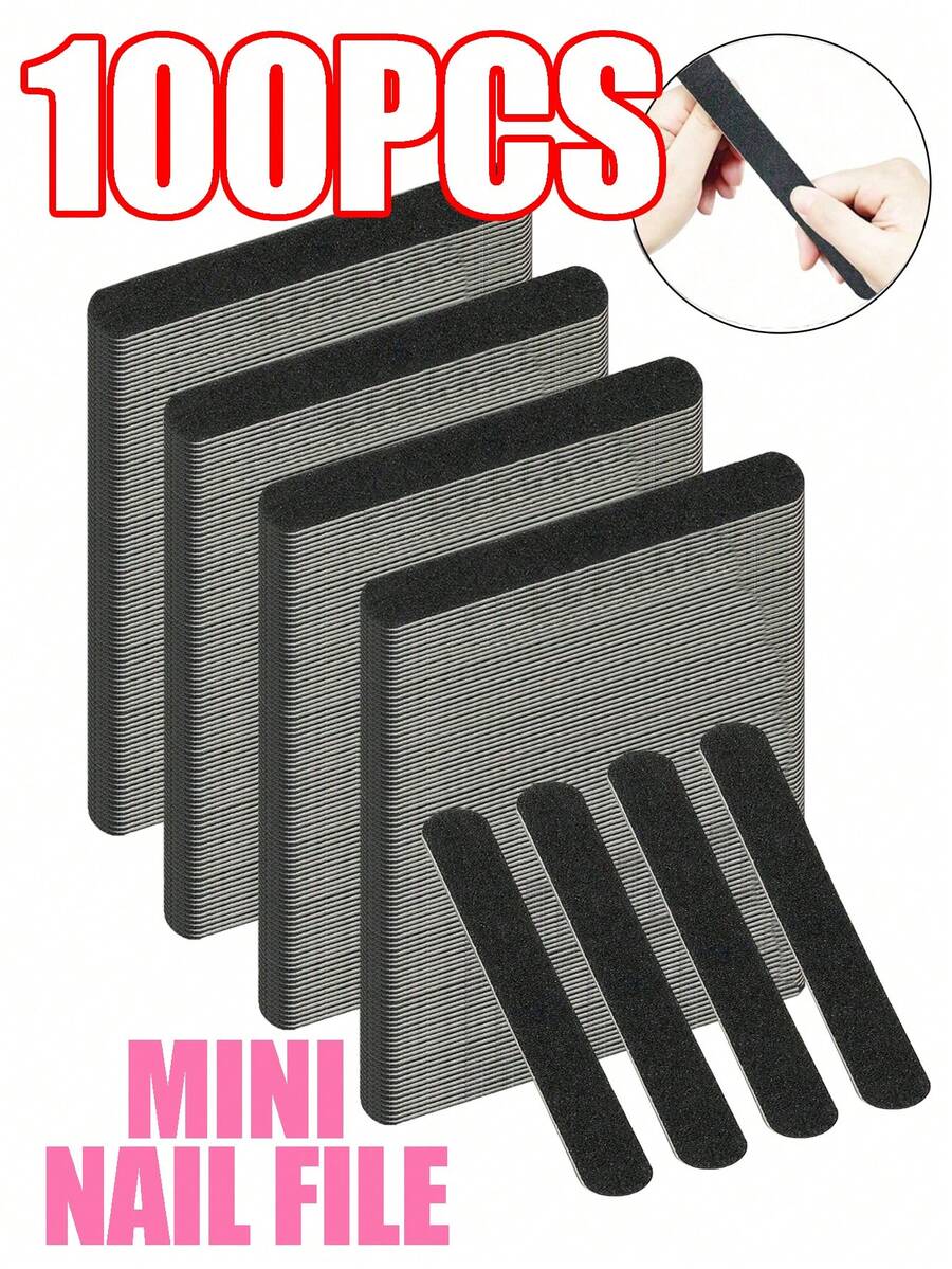 100pcs/50pcs/5pcs Mini Portable Nail Files, Nail Tools, Manicure Type, Nail Shaping Tools, Nail File Sheets, Arc-Shaped Nail Files, Nail Salon Tools. Nail Salon - Black - View 1