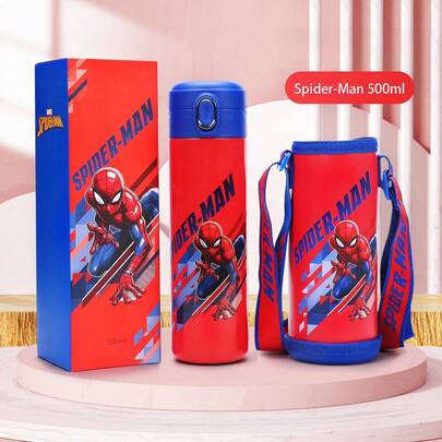 迪士尼 500ml 红色蜘蛛侠水瓶，316 不锈钢卡通保温杯，带杯套，方便携带，居家户外两用，生日节日礼物
