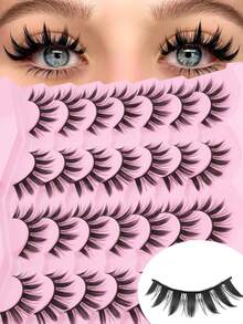 14 Pairs Manga Lashes Eyes Lashes Soft Natural Long Eyelashes Fake Lashes,Anime Wispy Strip False Eyelashes,For Used Daily Makeup Extension Cosplay,Party Reusable Strip Lashes,Lashes,Eyelashes,Fake Lashes - Spiky Manga Lashes - View 3