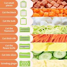 12 Piezas Cortador de verduras y frutas multifuncional rallador pelador picadoriuego de cocina - Verde - Ver 7