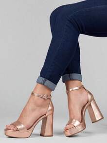 MODARPE Women's Platform Sandal With 10cm High Block Heel M64 - 玫瑰金色 - 查看 1