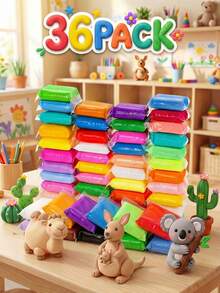 BANAIRE 儿童风干黏土，12/24/36/72 件装风干黏土套装，DIY 魔力黏土套装，超轻造型黏土，易于使用的风干黏土工艺配件，儿童彩色黏土，节日儿童手工黏土创意玩具 - 彩色 - 查看 14