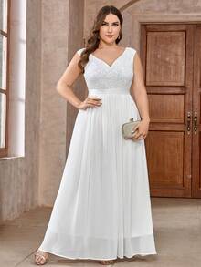 Rochie de seară din șifon, cu paiete, în formă de inimă, din dantelă, model patchwork, rochie de mireasă albă, rochie de mireasă, rochie elegantă pentru invitați la petrecere, potrivită pentru ziua de naștere, absolvire, bal de absolvire de primăvară - alb - Vizualizare 3