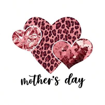 1pc/2pcs/3pcs Mother's Day Leopard Print Heart Pattern Heat Transfer Stickers, DIY Applique Suitable For T-Shirt Making, Pillow Decoration - Multi-Color Durable Washable Plastic Stickers, Suitable For Backpacks, Throw Pillows, Pants, Sofa Covers, High-Quality Fade-Resistant T-Shirt Printing
