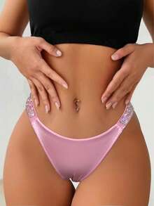 4 PACKS Gradient-Colored Rhinestones Thong Shining & Sparkling ,  Butterfly Color Gradient Design , Soft, Nylon+Spandex+Cotton,High Quality And Fresh Underwear,Panties, Suitable For Daily Life, Sports, And Four-Season Multi-Pack Fashion - 彩色的 - 查看 5