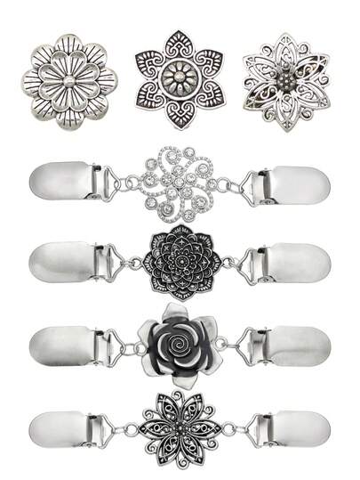 Vintage Sweater Cardigan Collar Clips For Women, Waist Cincher Clips ,Dress Shirt Brooch Clips, Silver Flower Pattern Sweater Shawl Clip -Waist Clip, Waist Cincher Cardigan Clip Scarf Collar Accessory Clips & Brooch Clips For Clothing Gifts