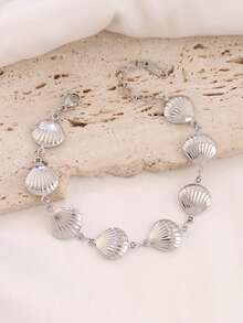1pc Stainless Steel Hollow Ocean Shell Bracelet For Women Fashion 18K Gold Plated Simple Waterproof Chain Bracelets Jewelry Gift - Bracelet - View 3