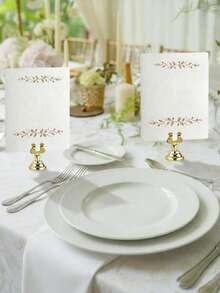 1/2pcs Gold Stainless Steel Table Number Holder, Mini Card Holder, Wedding Party Graduation Ceremony Restaurant Home Office Decoration Memo Table Sign Holder - Gold - View 4