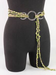 1 Set Green Leaf Handmade Woven Rope And PU Leather Buckle, Vintage Viking Market LARP Elf Forest Costume Roleplay Props DIY Strap Renaissance Period Accessories Halloween,For Summer Costume - A - View 14