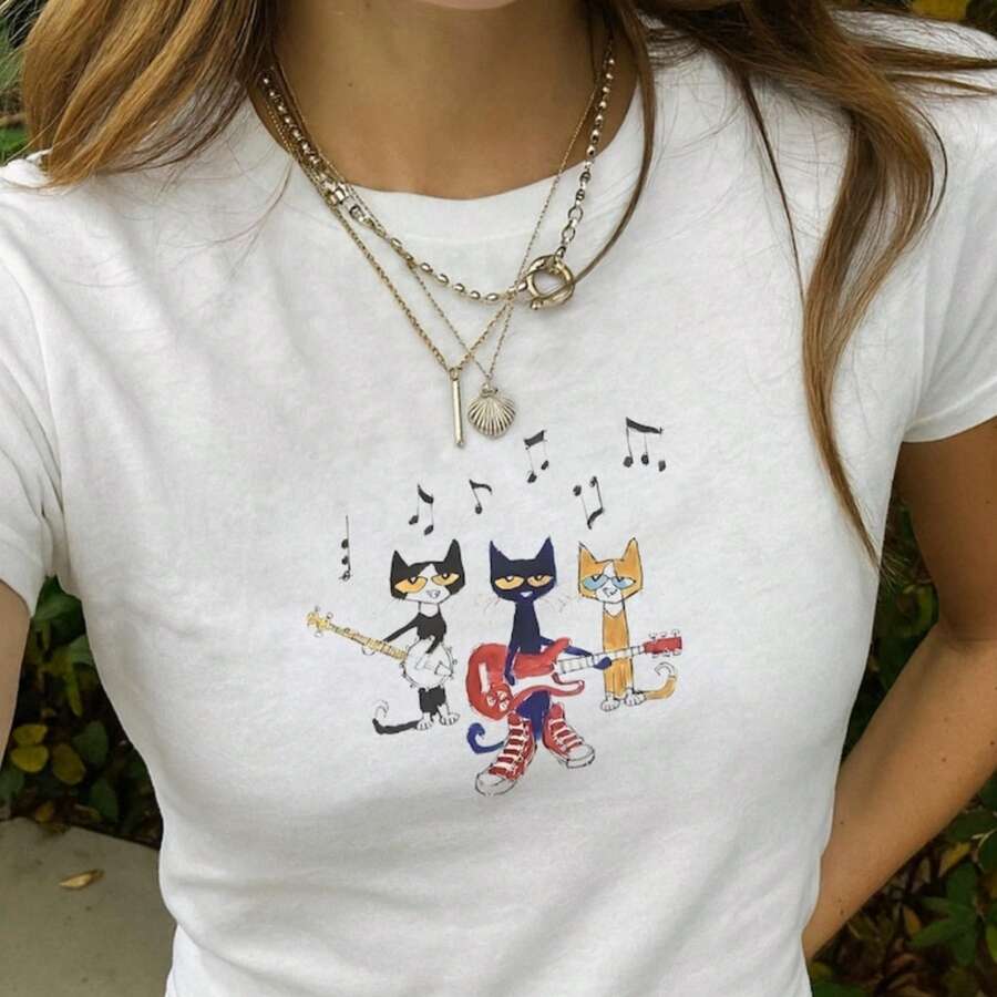 Retro Shirt - Kstar Cat Baby Tee, Babytee, Children's Nostaia Shirt, Cat Pl - White - View 1