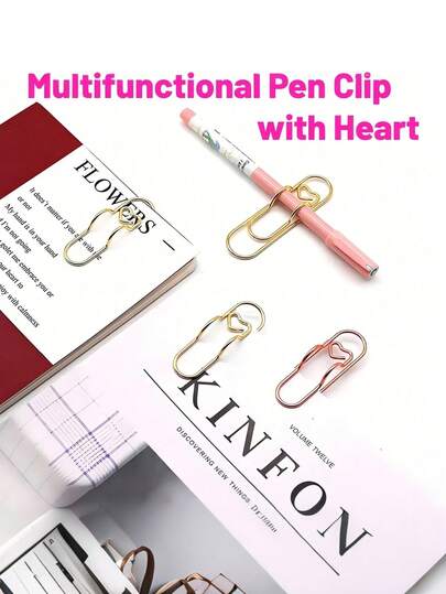 3/1pc This Stainless Steel Multi-Functional Metal Clip Set Is A Notebook And Diary Accessory. It Features A Pen Clip, Stand, And Hanging Function For Organizing Office And School Supplies. The Heart-Shaped Pen Clip, Paperclip Pen Holder, Writing Stationery Accessory, Notebook Holder, Pen Clip, And Pen Hanger Are Included.