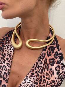 1pc Bohemian Style Exaggerated Double-Layer Hollow Water Drop Pendant Necklace, Luxurious Minimalist Casual Daily, Party, Vacation, Couple Date, Women's Festival Birthday Versatile Jewelry Gift - Collar - View 1