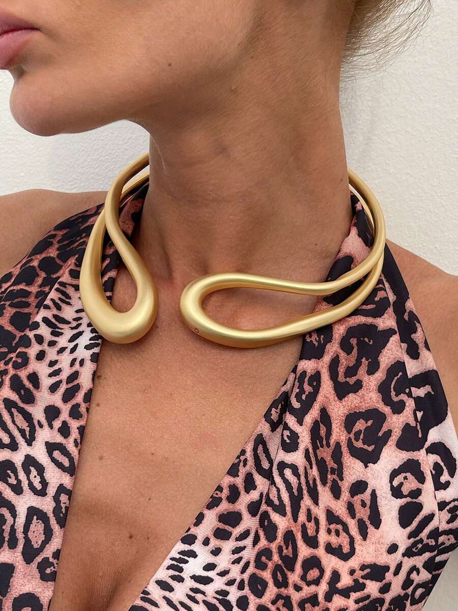 1pc Bohemian Style Exaggerated Double-Layer Hollow Water Drop Pendant Necklace, Luxurious Minimalist Casual Daily, Party, Vacation, Couple Date, Women's Festival Birthday Versatile Jewelry Gift - Collar - View 1