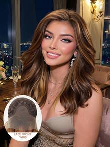 16-Inch Long Dark Blue Hair With Soft Waves Layered Wig Synthetic Natural Looking Wigs Lace Front Wigs 13*4 Hand Woven Lace Chemical Fiber Hair Daily Daily Imported Silk Party Wedding Music Festival Halloween Gift - Multicolor - View 9