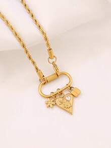 1件不锈钢心形四叶草多吊坠项链，时尚18K镀金搭扣链项链，女士珠宝礼品 - 項鍊 - 查看 5