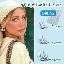 Manga Lash Clusters 140Pcs Fairy Eyelash Clusters 10-14mm C Curl Natural Wispy Lash Extensions DIY Individual False Eyelashes With Soft Thin Clear Lash Band - màu đen - Xem 2
