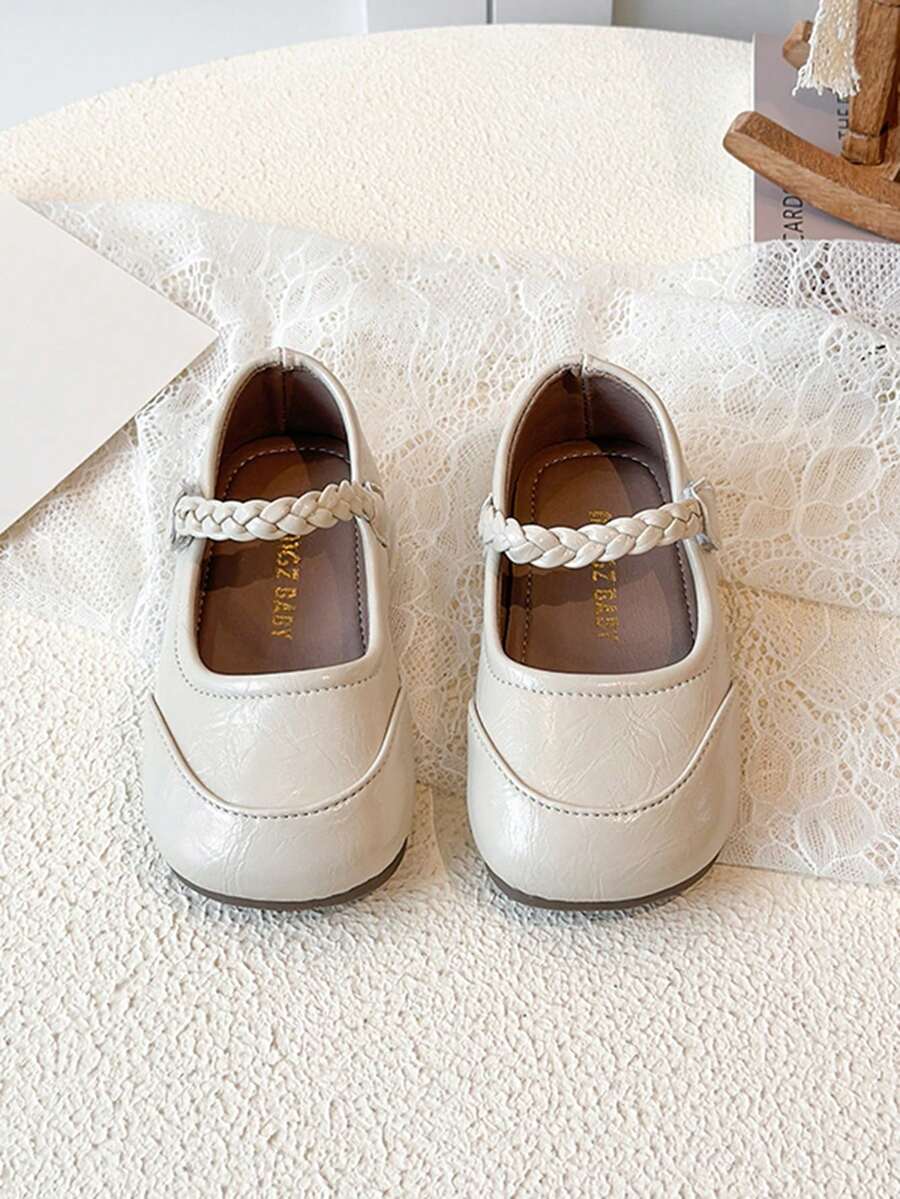 1双女婴舒适平底鞋，复古可爱皮鞋，时尚幼儿户外正装鞋，柔软休闲鞋 - 米色 - 查看 1