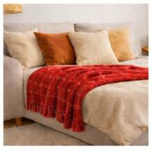 Luxurious Striped Sofa Throw 180x240 Handmade Decoration - Red With White Line - View 11