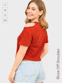 Cropped Blouse With Off-The-Shoulder Cutout And Shoulder Opening, Featuring A "Love" Print In A Viscose/Lycra Blend Style, Perfect For A Fashion Blogger. - 紅色 - 查看 4