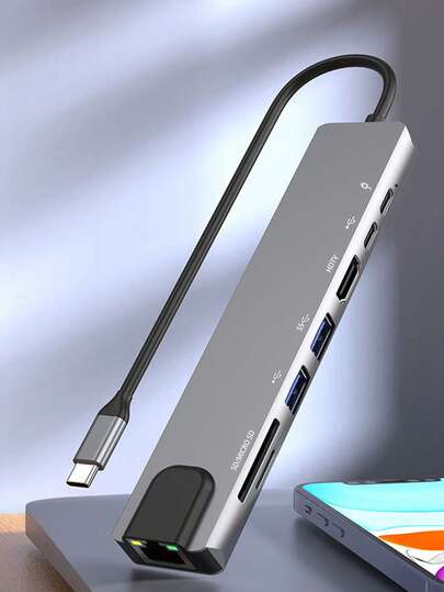 8-In-1 Type-C Aluminum Alloy Multi-Function Dock, With Ethernet Port, Card Reader USB, HUB