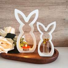 1pc Rabbit Shaped Decorative Mold, Hollow Rabbit Plaster Candle Holder Mold, Easter Rabbit 3D Decor, Silicone Mold - White - View 2