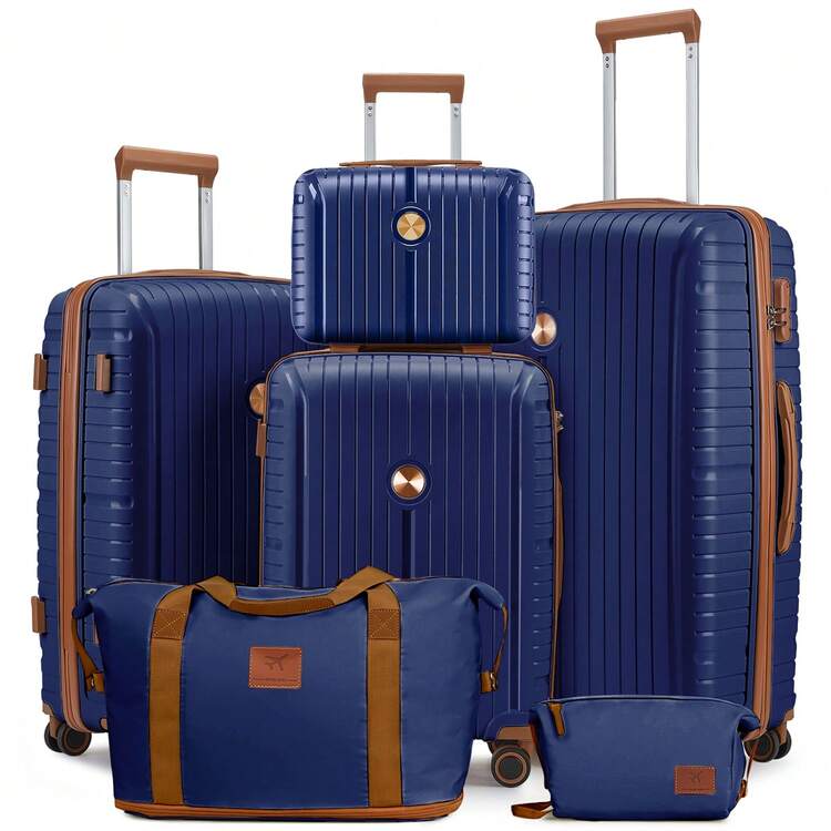 Joyway 6-Piece Hardshell Luggage Set With TSA Lock, 360° Quiet Spinner Wheels, Includes Travel Bags & Purse, Lightweight Carry-On Trolley With Luggage Tag For Women Men, Business Vacation Travel Essentials - Màu xanh lam - Xem 7