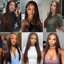 26 Inch 200% Density 13x4 Lace Front Wig, Chocolate Brown Mixed Hair, Pre-Trimmed With Baby Hair, Straight, Glueless, Daily Style Wig For Women, Brazilian Mixed Hair Lace Front Wig - S4 - View 10