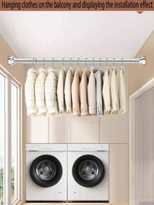 可调节伸缩浴帘杆，无需钻孔，适用于浴室柜、阳台等，免钻孔可伸缩杆 - 彩色 - 查看 2