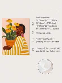 1pc Frameless Modern Floral Portrait Wall Art Decor Canvas Painting, Vibrant Female Figure With Yellow Flowers, Contemporary Home Decor - Figure - View 6