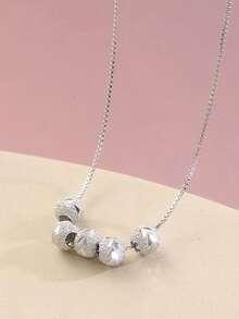 1 Peça Colar Gargantilha com Pingente Minimalista de Prata Esterlina S925, Pingente Fofo, Presente de Formatura para Filha, Presente Fashionável para Família, Item Comemorativo Único de Amizade e Família - contas redondas - Visão 2