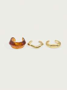 Altistry Set 3 Gelang Manset Tebal Wanita, Gelang Manset Tebal Ukuran Besar Warna Cokelat, Perhiasan Gelang Resin Bertumpuk Desain Dasar untuk Pemakaian Sehari-hari - MultiWarna - View 6