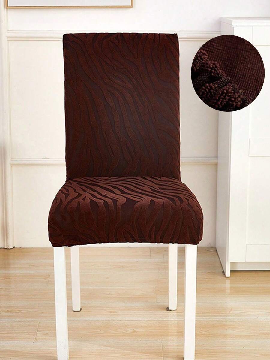 1pc Elegant Wave Pattern Jacquard Chair Cover, High-End Home Use, Suitable For Various Occasions - Coffee Brown - View 1