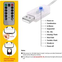 1 pieza Luces de cortina LED alimentadas por USB, 6m/3 metros/2m/1m, 8 modos, adecuadas para decoración de vacaciones, cumpleaños, bodas, fiestas, habitaciones y ventanas (baterías del control remoto no incluidas) - Conector USB - Ver 8