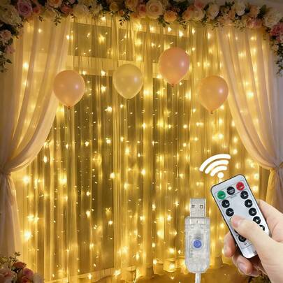 USB Powered Wedding Backdrop Decor Hanging Lights, LED Curtain Lights With 8 Flashing Modes, Holiday Fairy String Lights With Remote Control, Bedroom Window Wall Stage Backdrop Lights, Romantic Wedding Birthday Party Ramadan Eid Mother's Day Easter Valentine's Day Decor Lights