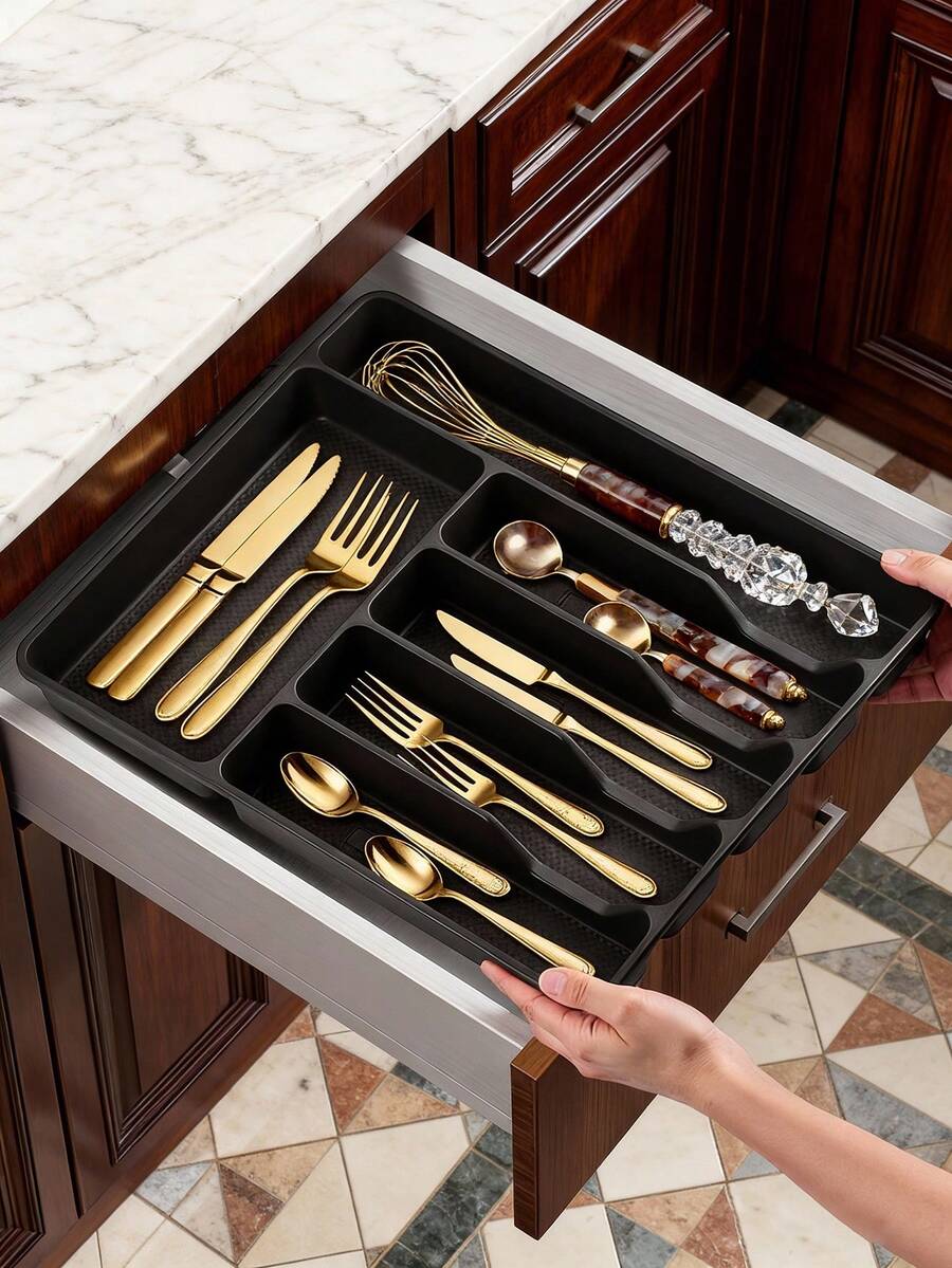 1pc Large Kitchen Spoon Holder, Kitchen Utensil Storage Rack, Drawer Flatware Organizer Box, In-Cabinet Cutlery Chopstick Holder, Kitchen Storage, Drawer Knife Fork Spoon Separator Organizer - Multicolor - View 1