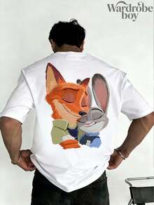 Disney Printed T-Shirt,Men's Crazy Zootopia Short Sleeved T-Shirts Cartoon Print T-Shirt,Unisex,High-Quality Pure Cotton T-Shirt,Suitable For All Seasons, Comfortable And Breathable| Exquisite Design | The Best Choice For Giving Gifts - 白色 - 查看 2