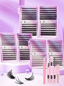 480 Cluster Lashes D Curl Fake Eyelashes With Bond And Seal, Tweezers, Eye Brush. High Capacity Use For Beginner Friendly, Professional, Diy Segmented Lashes Set Easy To Use At Home, Thick Fluffy&Natural Look Individual Eyelashes Book Suit - Multicolor - View 1