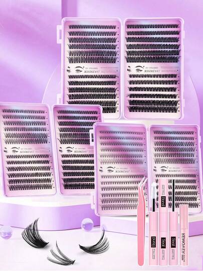 480 Cluster Lashes D Curl Fake Eyelashes With Bond And Seal, Tweezers, Eye Brush. High Capacity Use For Beginner Friendly, Professional, Diy Segmented Lashes Set Easy To Use At Home, Thick Fluffy&Natural Look Individual Eyelashes Book Suit
