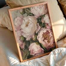 1pc Vintage Peony Floral Oil Painting On Canvas, Wooden Frame Wall Art Decor, Elegant Still Life Home Decoration, Ideal Gift - Multicolor - View 7