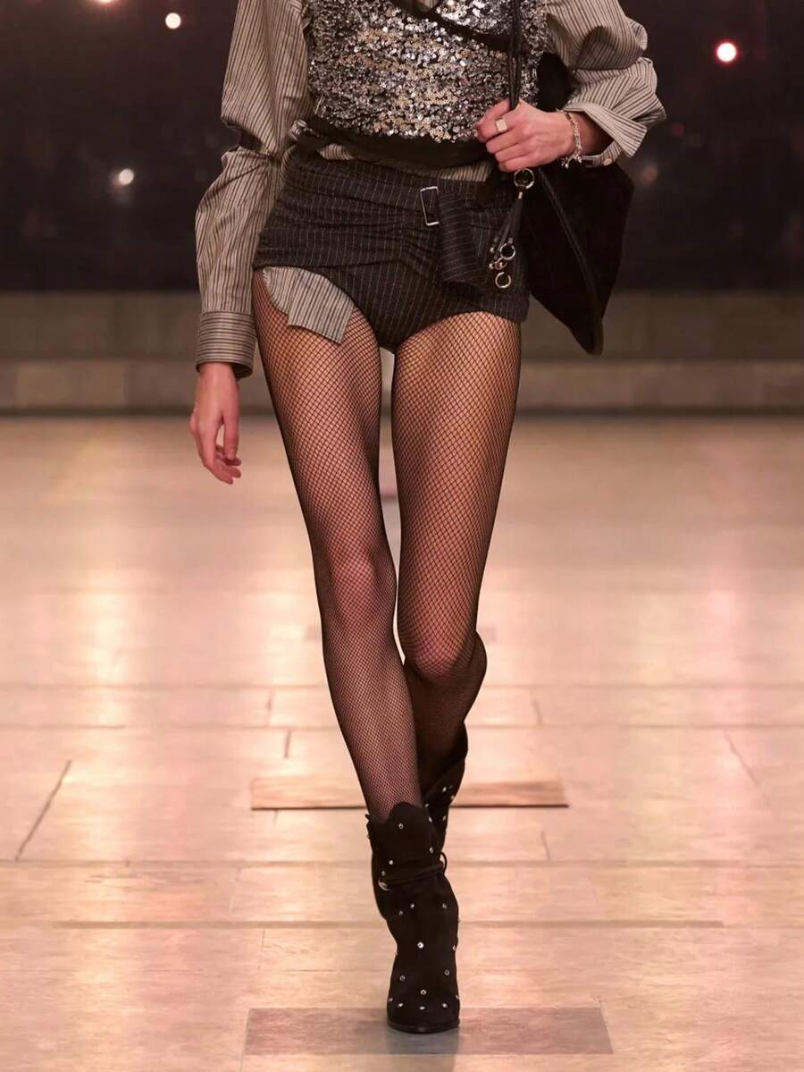 1双性感黑色网眼丝袜，柔软弹力连裤袜，适合日常穿着 - 彩色 - 查看 1